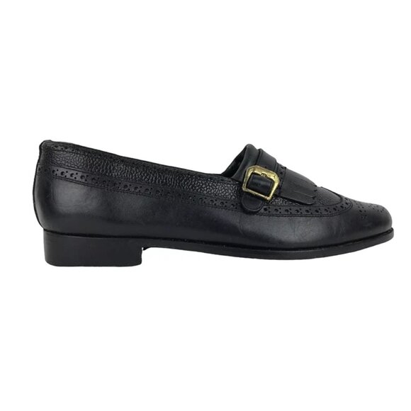Giovanni Mens Black Almond Toe Fringe Slip On Monk Strap Oxford Shoes Size 8‎ - Picture 1 of 10